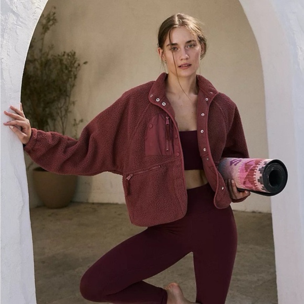Free People Hit the Slopes Burgundy Fleece Jacket